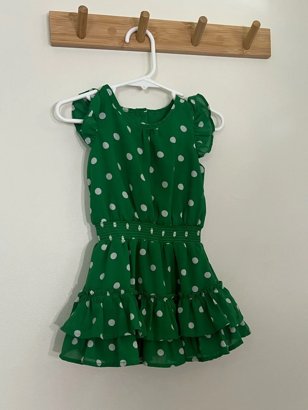 janie and jack green dress Polka Dot Ruffle Tier toddler worn once no flaws Emerald green satin dress